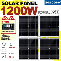 SOECOPO 1200W Portable Solar Panel Kit with 4*300W Panels, Free 100A Controller, Dual USB 5V – Ideal for Camping RV Charge Phone