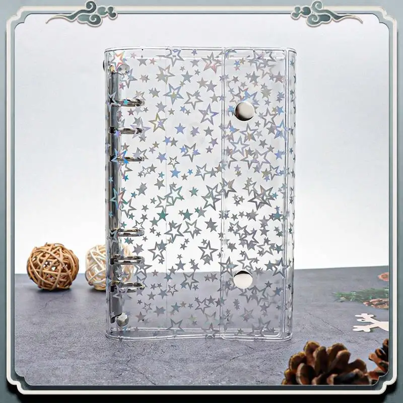 ABIJ-5X A6 Budget Binder Cover Clear PVC 6 Ring Binder Glitter Star Refillable Notebook Shell Protector With 2 Snaps