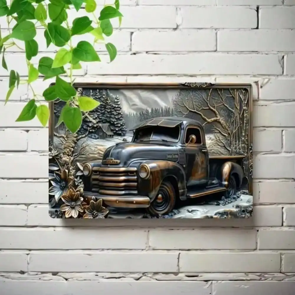 لافتة معدنية لشاحنة الالتقاط العتيقة - ديكور حائط كلاسيكي مثالي للمنازل والمقاهي والمكان الخارجية، لهجة فنية للشاحنة الكلاسيكية #6