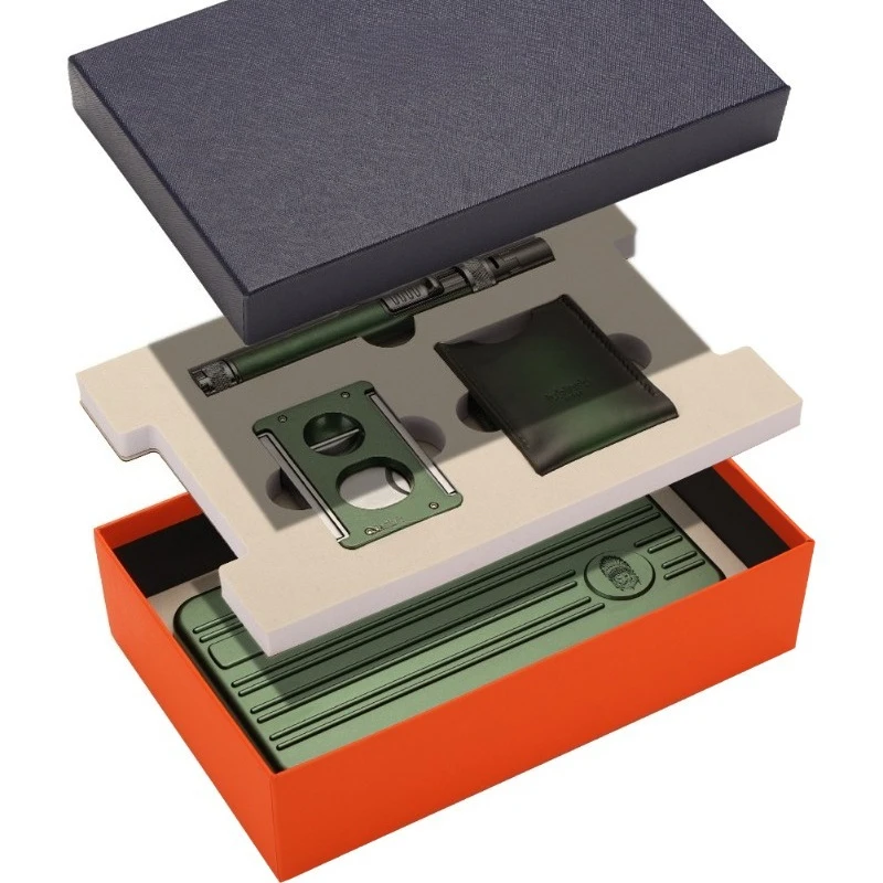 Humidor three-piece set, multi-functional windproof lighter, large diameter cigar cutter, cigar set