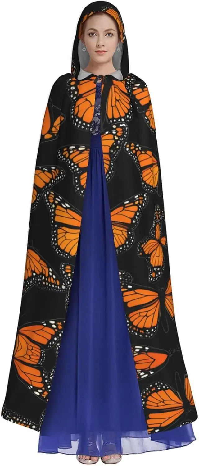 Customization BROLEO Beautiful Monarch Butterfly Prints Halloween Adult Hooded Cloak For Costume Parties And Theme Events