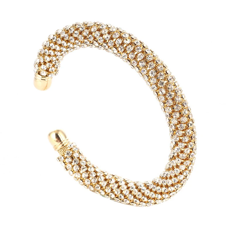 Open Cuff Bracelets Bangles For Women Gold Silver Color Crystal Rhinestone Chain Expandable Bracelet Jewelry Gift High Quality