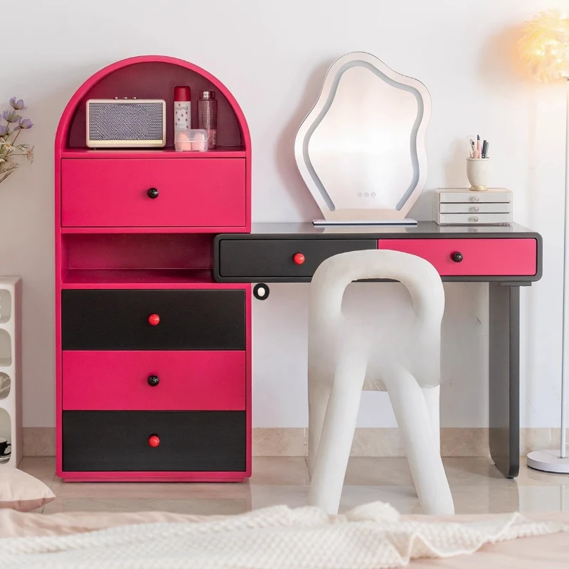 

Pink desk master bedroom cute storage makeup table French dresser chest makeup integrated desk