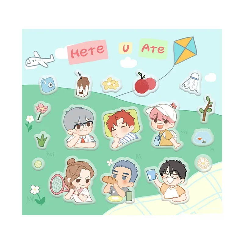 4 Styles Here U Are Four Seasons Series Decorative Sticker Li Huan, Yu Yang Cartoon Figure Diary Scrapbooking Label Stickers