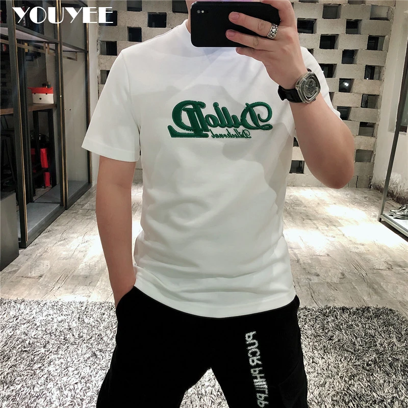 Men\'s Short-sleeved T-shirt New Summer Slim Print Letter Round Neck Tees Top 2023 Fashion Trend Causal Man Clothing Plus Size 7X