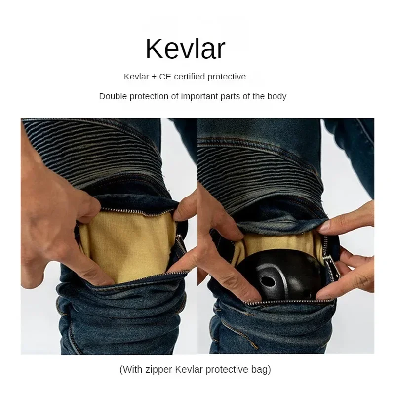 Motorcycle Riding Jeans Windproof Large Size Fat Waterproof Plush Warm for Men Autumn Winter