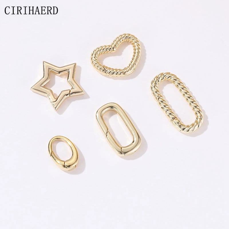 14K Gold Plated Heart Five-Pointed Star Twist Bracelet Necklace Clasp DIY Jewelry Accessories Connectors Components Tail Buckle