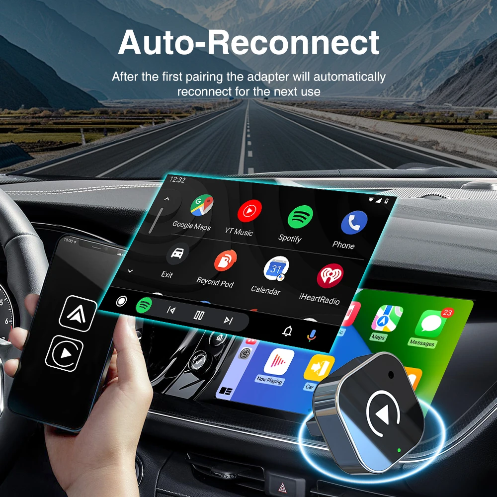 محول Carplay اللاسلكي لنظام Android iPhone Auto 2 in1 سلكي إلى صندوق AI اللاسلكي اتصال USB لفولفو بنز Mg كيا شيري VW