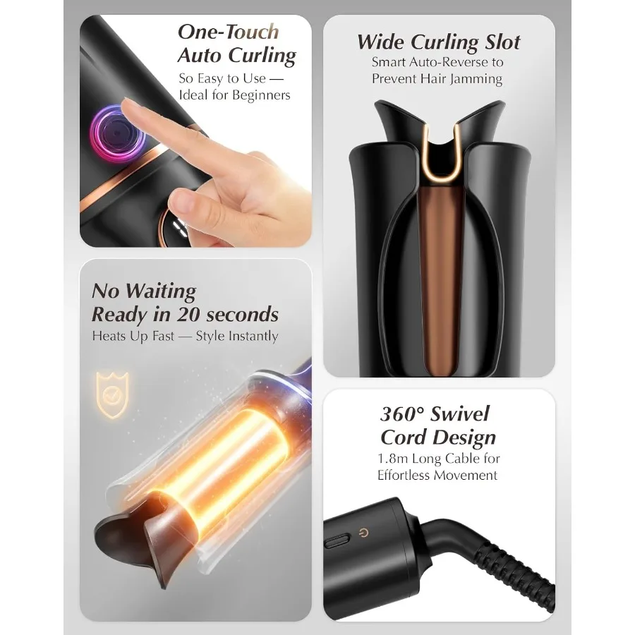Automatic Rotating Curling Iron V668 Pro Ceramic Hair Curler with Keratin-Coated Barrel Digital Temperature Display Anti-Scald