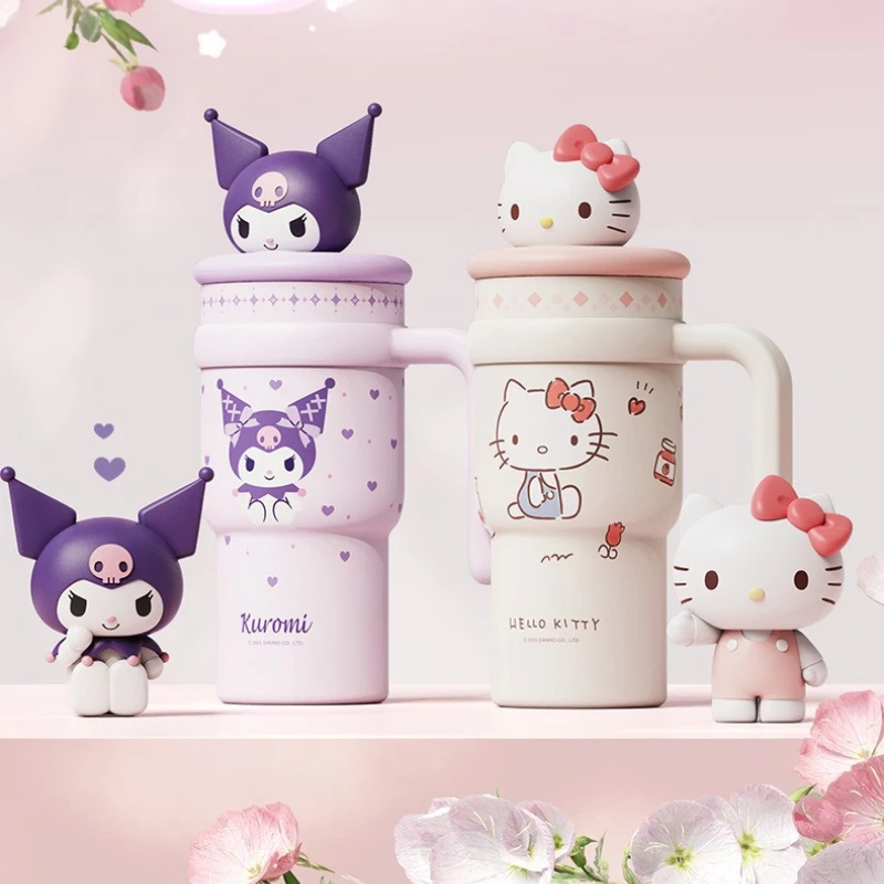 X&W Hello Kitty Thermos Cup 700ML Stainless Steel Cartoon Insulated Tumbler with Straw Portable Keep Cold & Hot Travel Car Mug