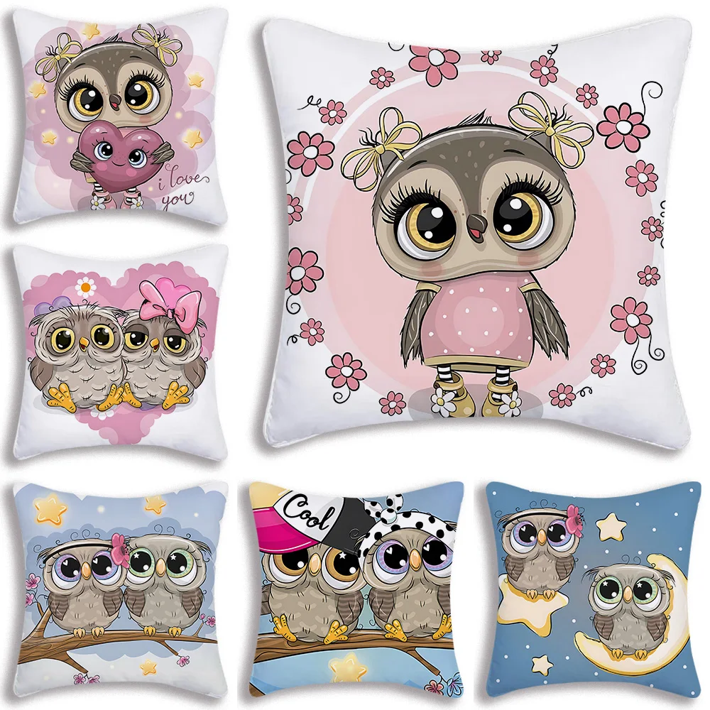 

Cute Cartoon Owl Pillow Covers Cartoon Sofa Decorative Home Double-sided Printing Short Plush Cute Cushion Cover