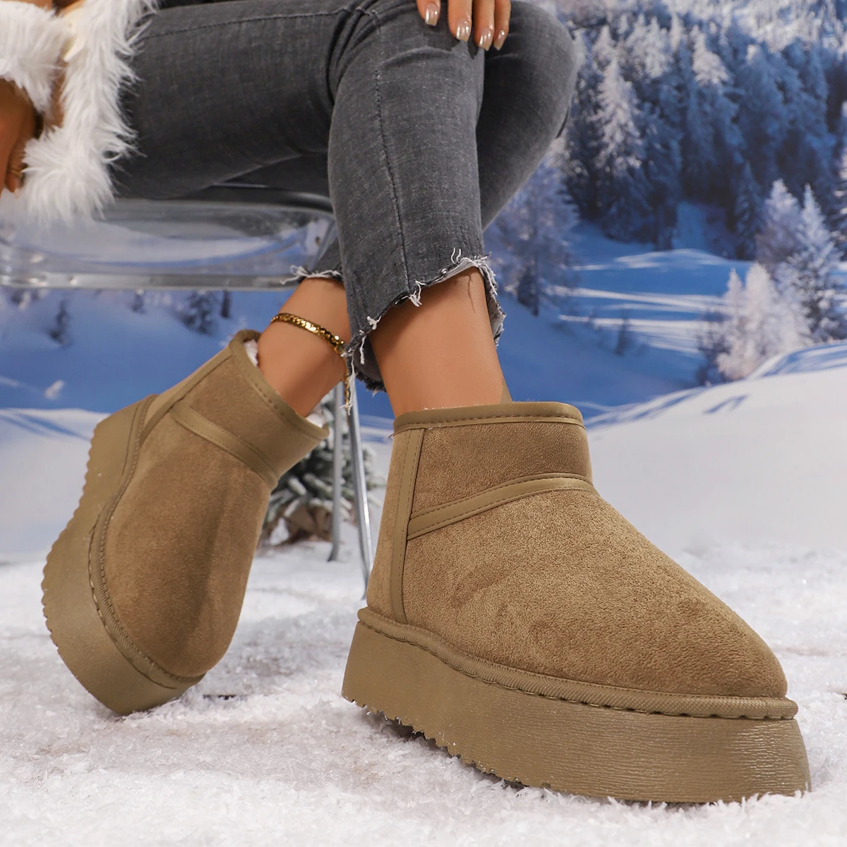 Designer 2026 Neue Winter Trendige Damen Schneestiefel aus Wildleder Modisch Gefüttert mit Plüsch Flach Warm und Bequem Damen Schneestiefel – Detail 16