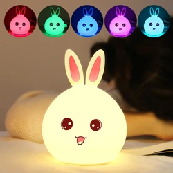 Soft Silicone Night Light Cute Rabbit Lamp Touch Sensor Colorful Bedroom Cartoon Decor Bedside Lamp for Children Kid's Gift