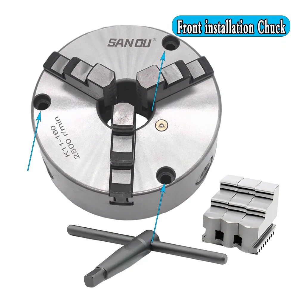 SANOU Self Centering Lathe Chuck 3 Jaws claw Manual Metal Scroll Chuck for Drilling Milling Machine Front loading/back loading