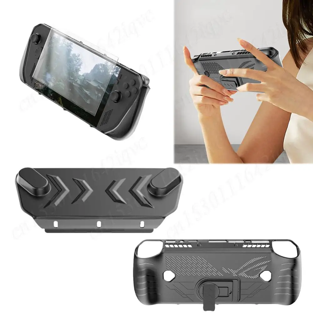 For Asus ROG Ally X TPU Protective Shell Shockproof with Stand All Inclusive Sleeve Case with Thumb Grip Caps & Screen Protector