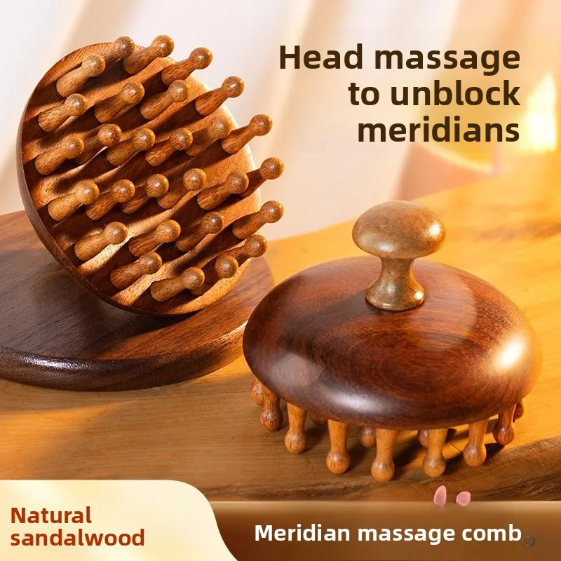 

High-End Sandalwood round Disk Massage Comb Scalp Meridian Comb Hair Follicle Unbloing Health Care Comb Universal