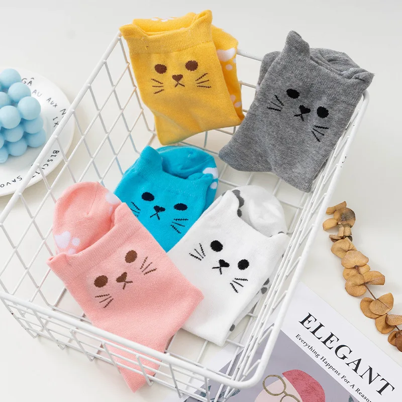 Women Animal Cotton Socks Autumn Winter Spring Cute Kawaii Cartoon Cat Patterned Female Ladies Funny Korean Style Sock Girl Gift