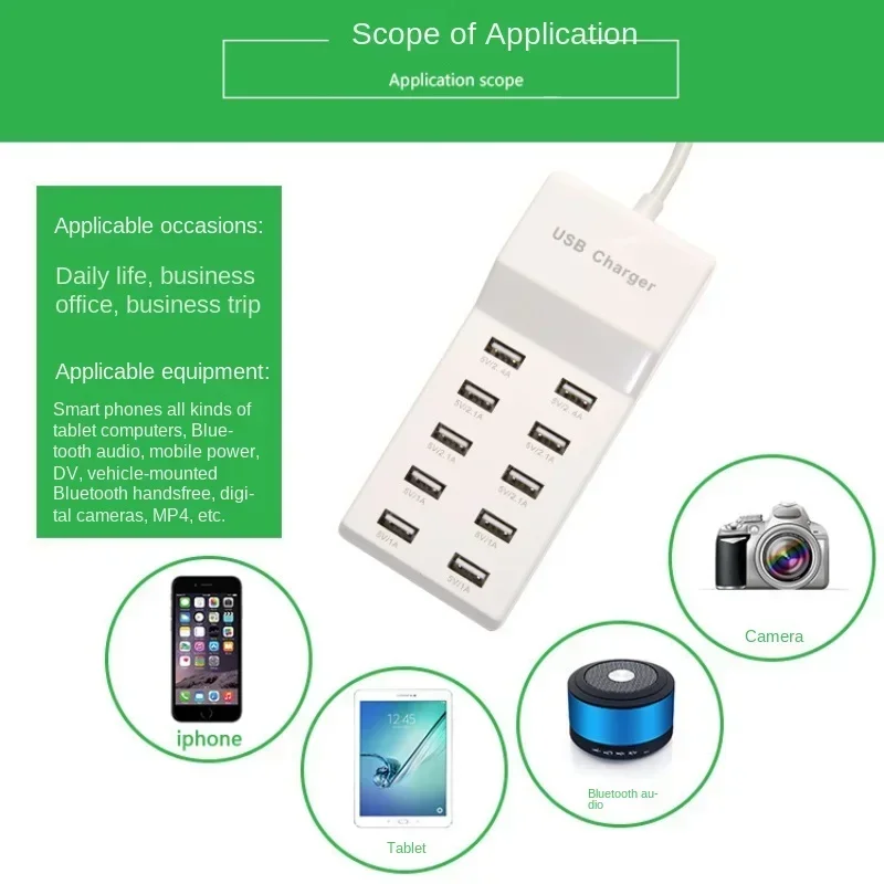 10 USB Charger Station Splitter 60W Mobile Phone Charger HUB Smart IC Charge Universal for iPhone Samsung Mp3 Tablet Etc