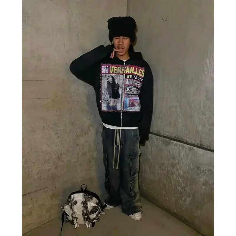 Sweat à capuche avec fermeture éclair pour femmes, Streetwear américain, mode Harajuku imprimée, Style Hip Hop, décontracté, coupe ample, 2025