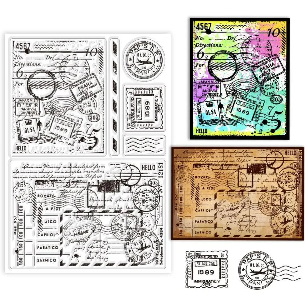 Vintage Postmark Background Clear Stamps for Cards Making Retro Tickets Clear Stamp Seals Transparent Stamps for DIY Scrapbook