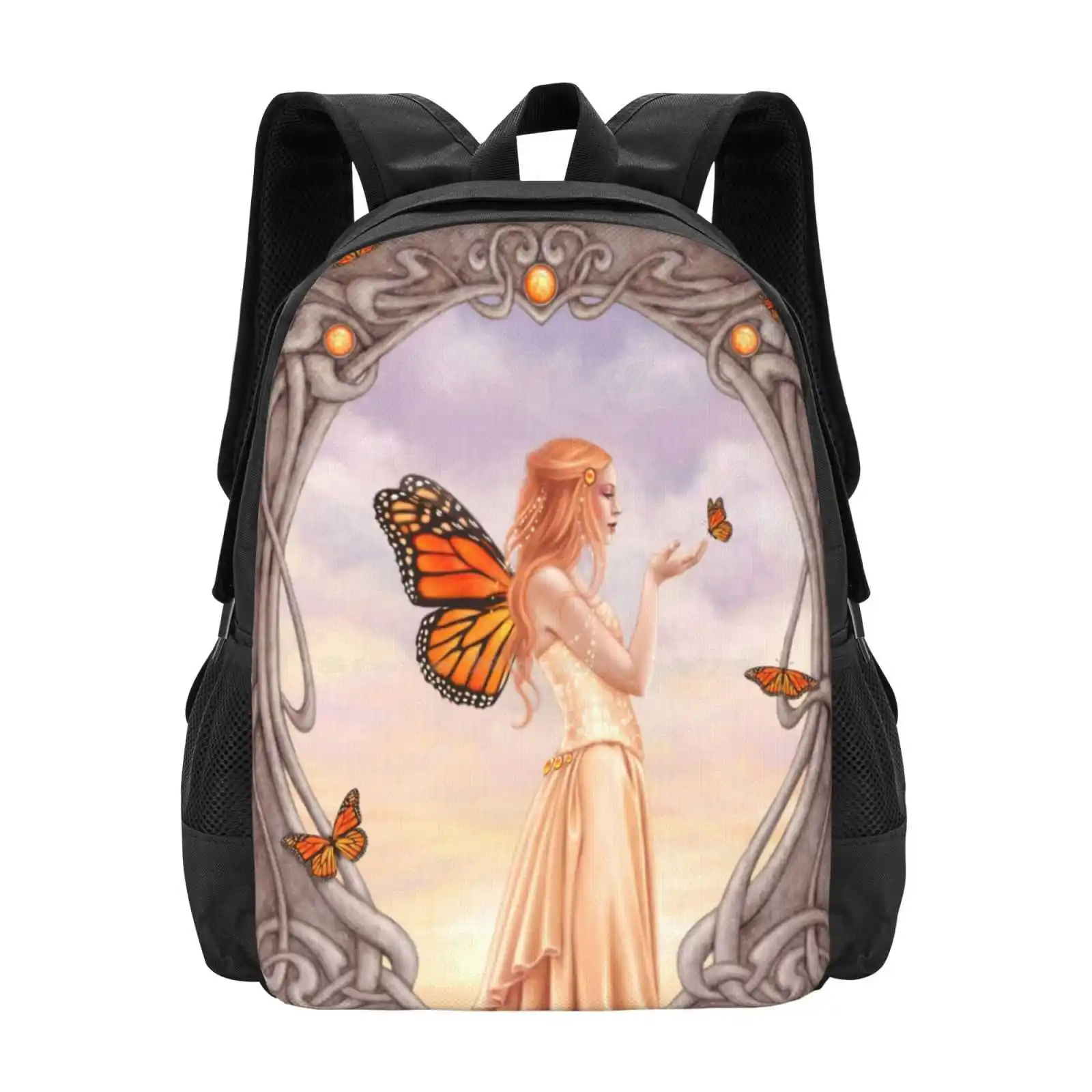 Citrine Birthstone Fairy Pattern Design Laptop Travel School Bags Birthstone November Birthday Citrine Yellow Orange Art