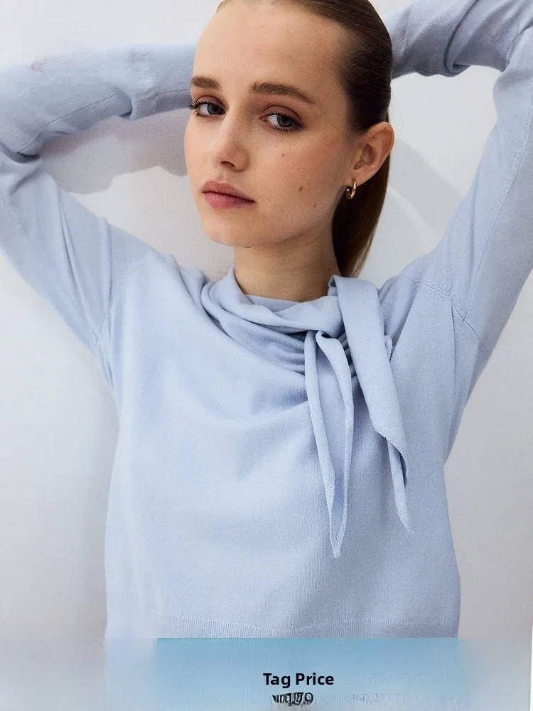 

H&M Spring New Women's Scarf Ne Sweater Casual Sle Slim Fit Pure Color V-Ne Knitted Top Comfortable Nylon Rayon Blend