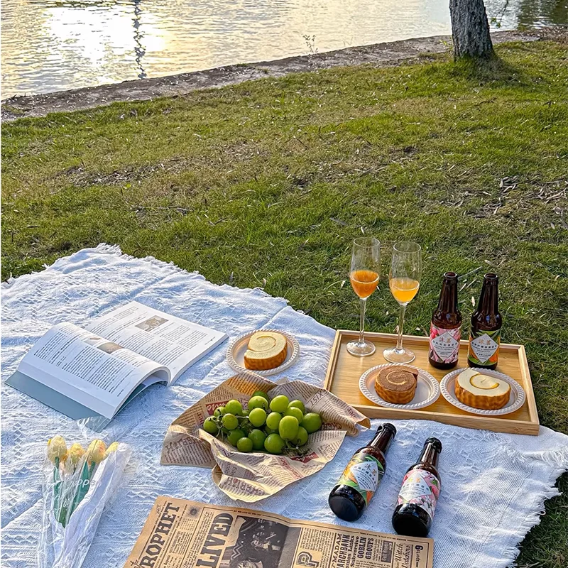 Outdoor Camping Carpet French White Picnic Mat Moisture-Proof Picnic Cloth Decorative Blanket Beach Tent Floor Mat Sofa Cover