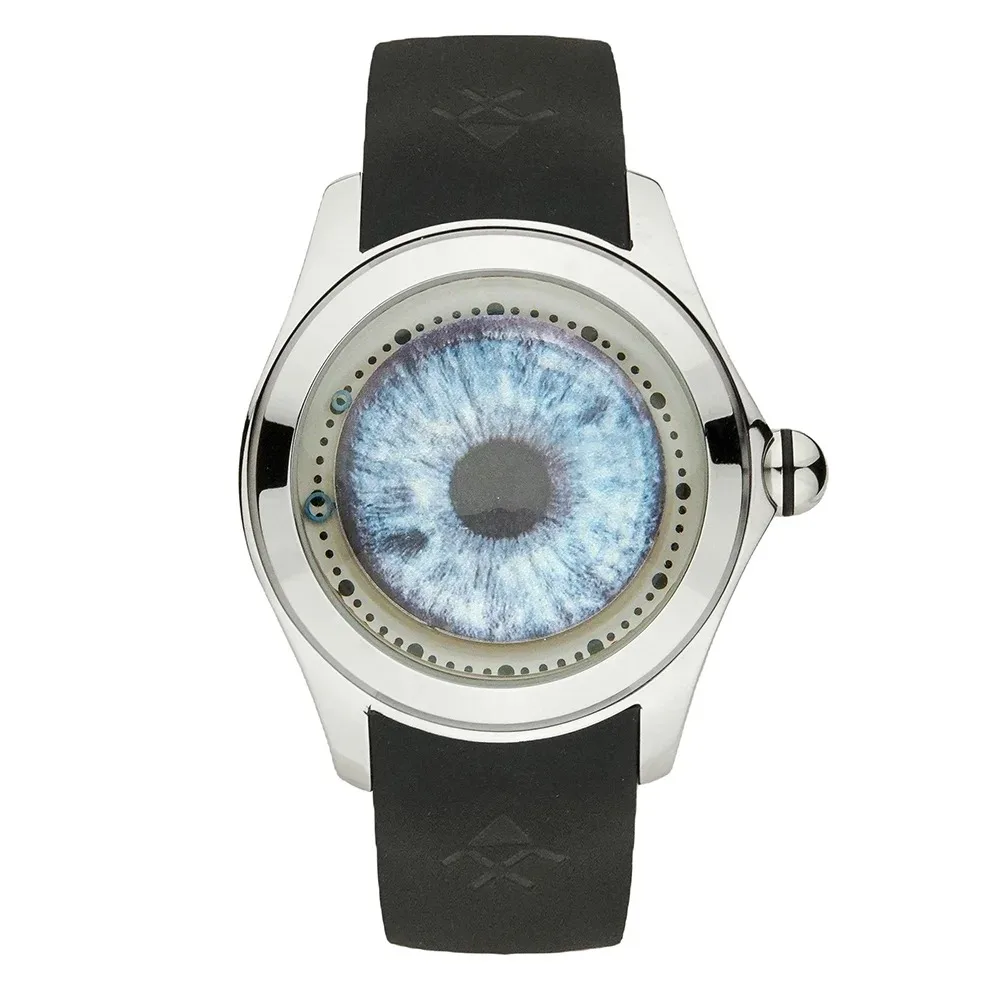 KAFYASE Men Automatic Watch 46mm Mechanical Wristwatch Bubble Mineral Mirror Rubber Strap