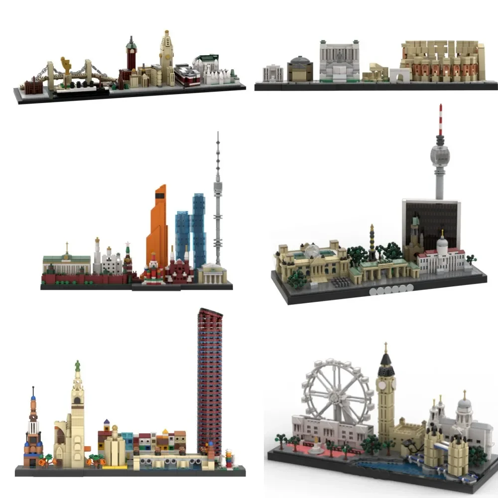 MOC シティスカイラインビルディングブロック 1900 年代ニューヨークセビリア建築シリーズローマロンドンベルリンスカイラインレンガのおもちゃ子供のためのギフト