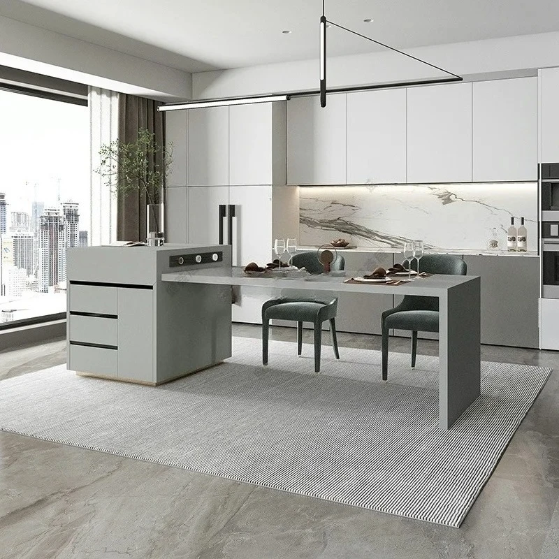 Slate retractable island table integrated open kitchen home simple modern