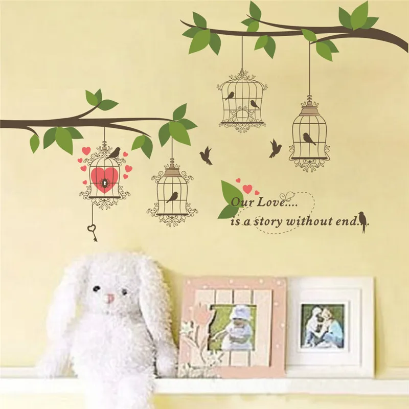 Creative Bird Cage Tree Branches Wall Sticker For Living Room Bedroom Decoration Quotes Mural Art Diy Home Decal Pvc Poster