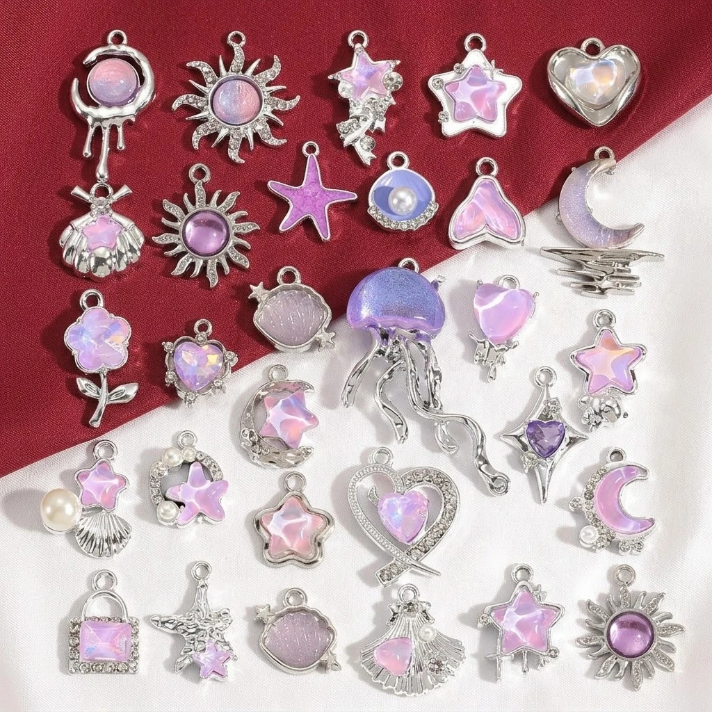 10 piezas de dijes góticos mixtos, colgantes de cristal con forma de corazón, adornos colgantes para hacer llaveros, collares y joyería DIY