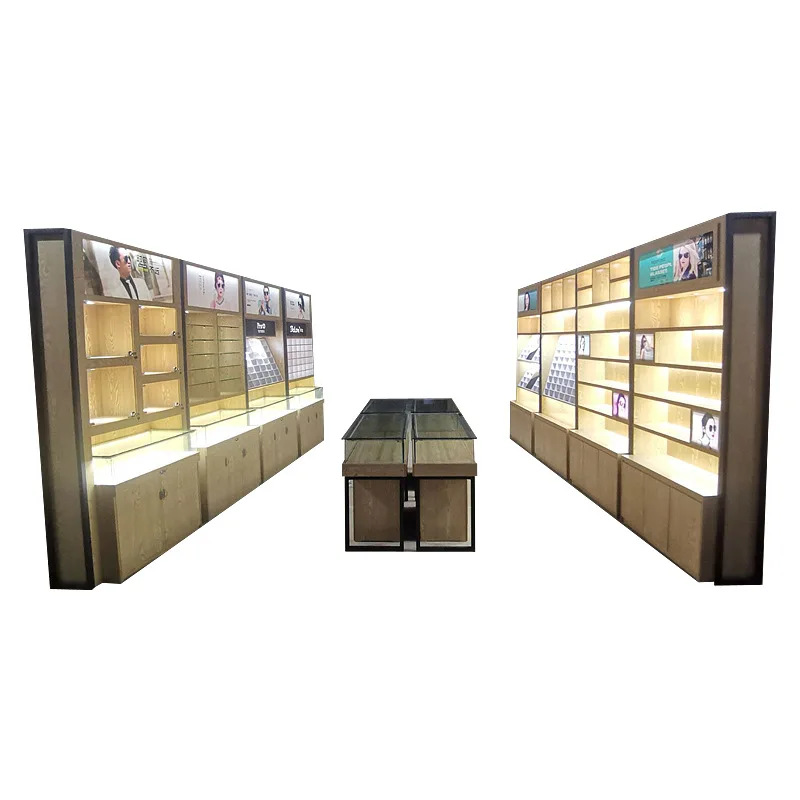 customized.Customized Wooden Retail Optical Store Display Furniture Optical Shop Counter Design Sunglasses Eyewear Display Cabin