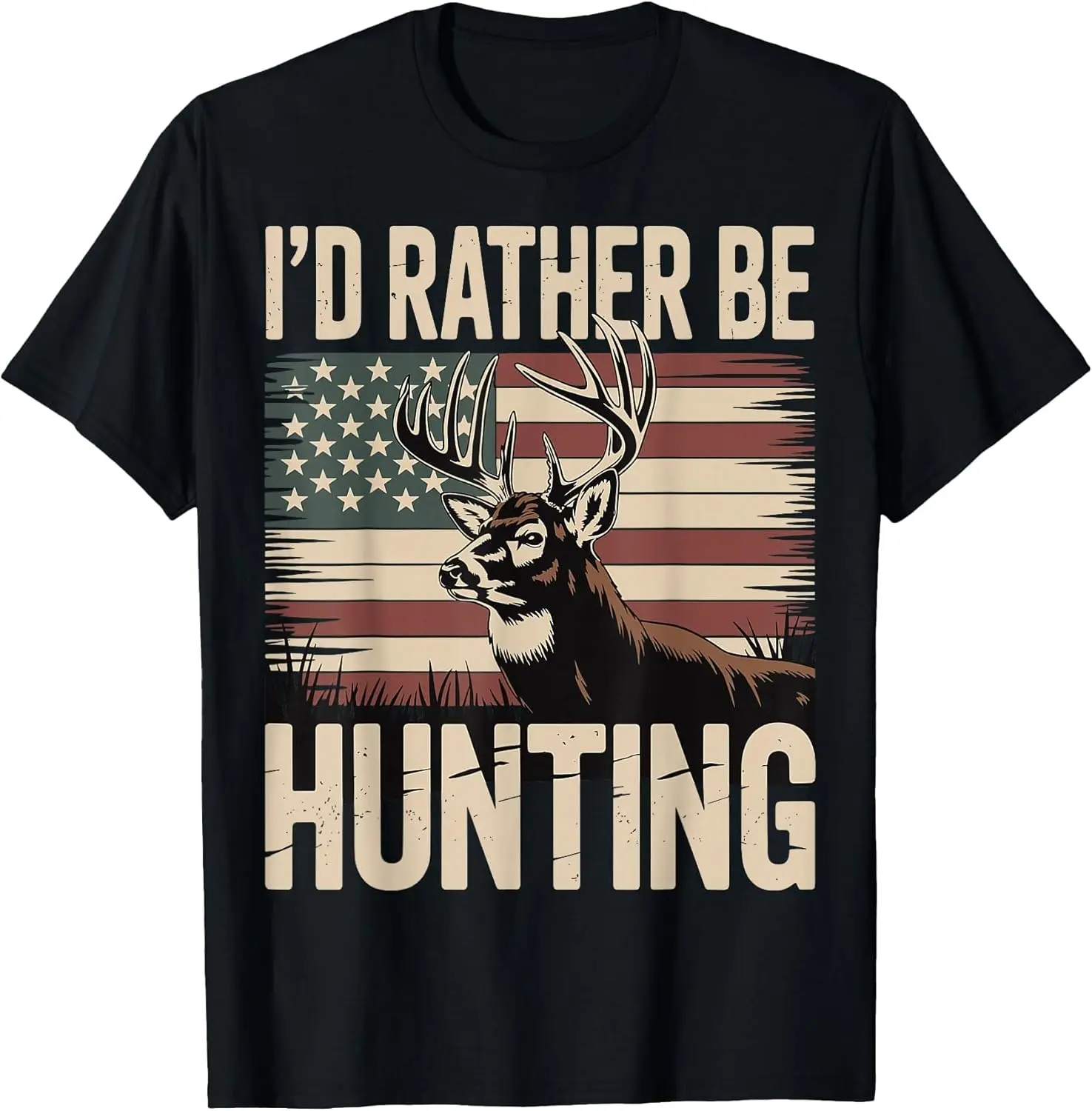 I'd Rather Be Hunting T-Shirt 100% Cotton Trendy Y2K Short-Sleeve Tee-Soft, Quick-Drying, Moisture-Wicking; Ideal Sports Casual