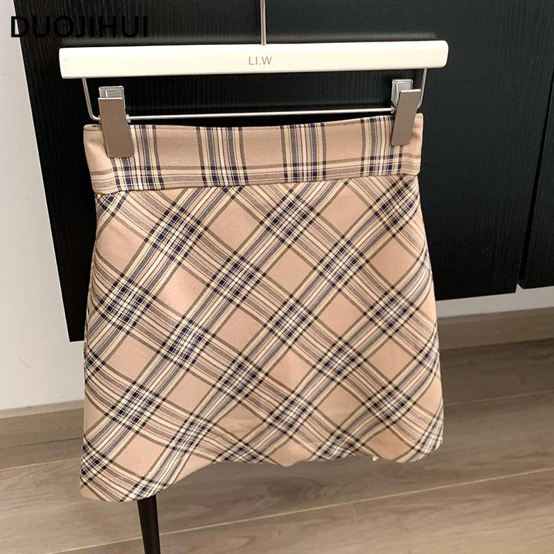 DUOJIHUI Classic Plaid Chicly A-line Female Mini Skirts New Basic Simple High Waist Slim Casual Spellcolor Fashion Women Skirts