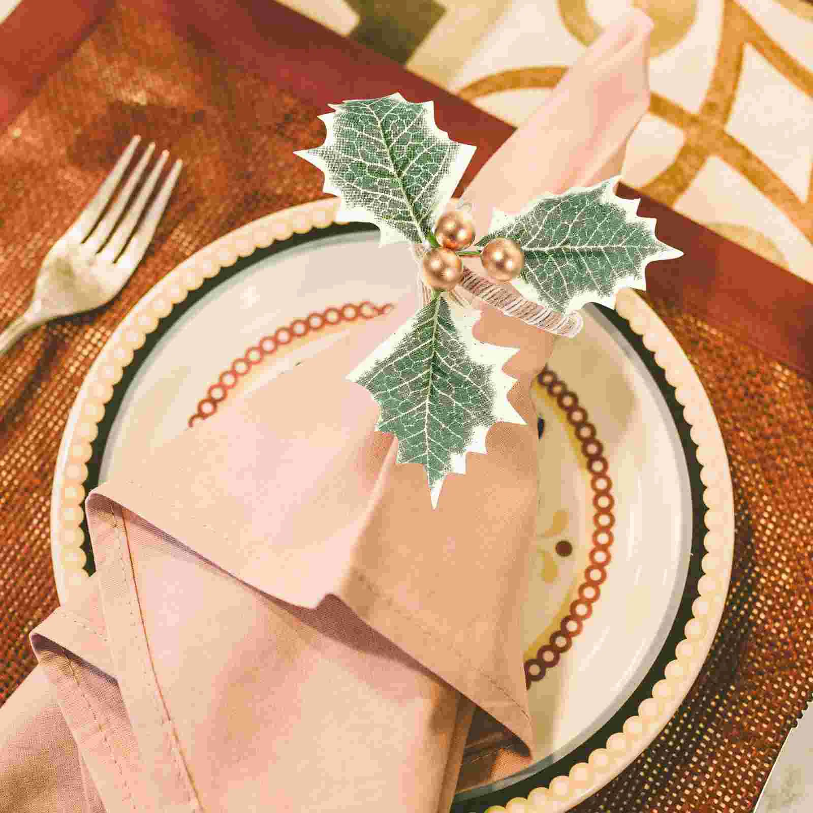 6 Pcs Christmas Napkin Rings Green Leaf Decoration Holders for Weddings Table Foam Party Clasp Setting