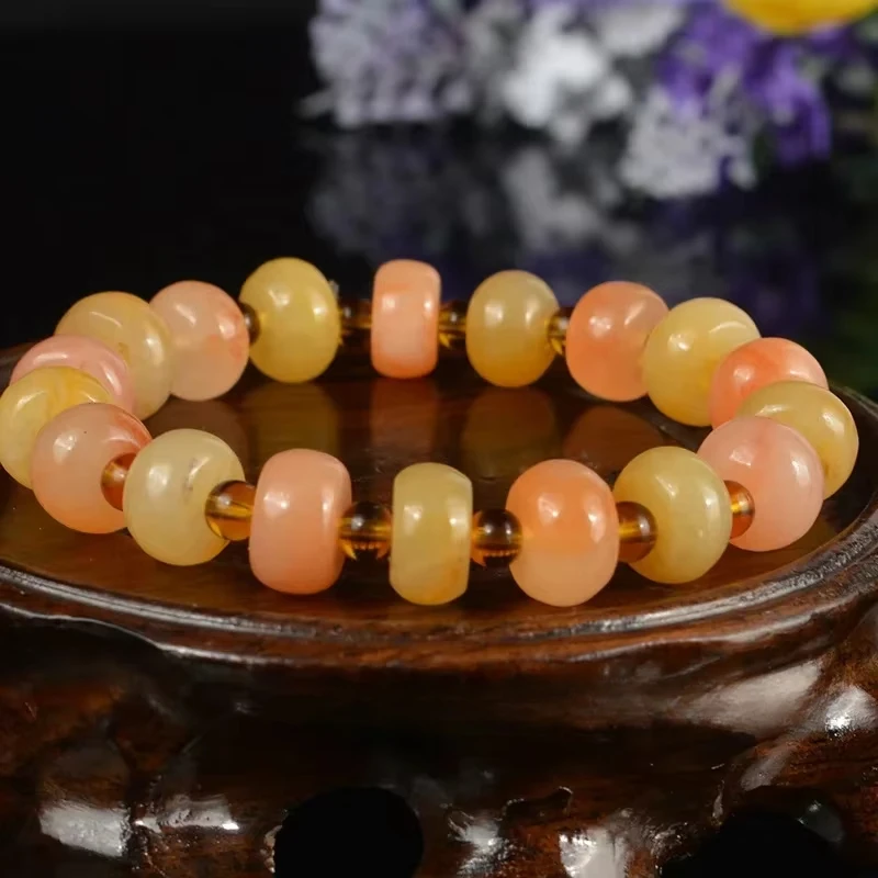 

Браслет из натурального золотистого нефрита, однотонный, с поддержкой идентификации, браслет из бусин «малый абак» из золотистого нефрита