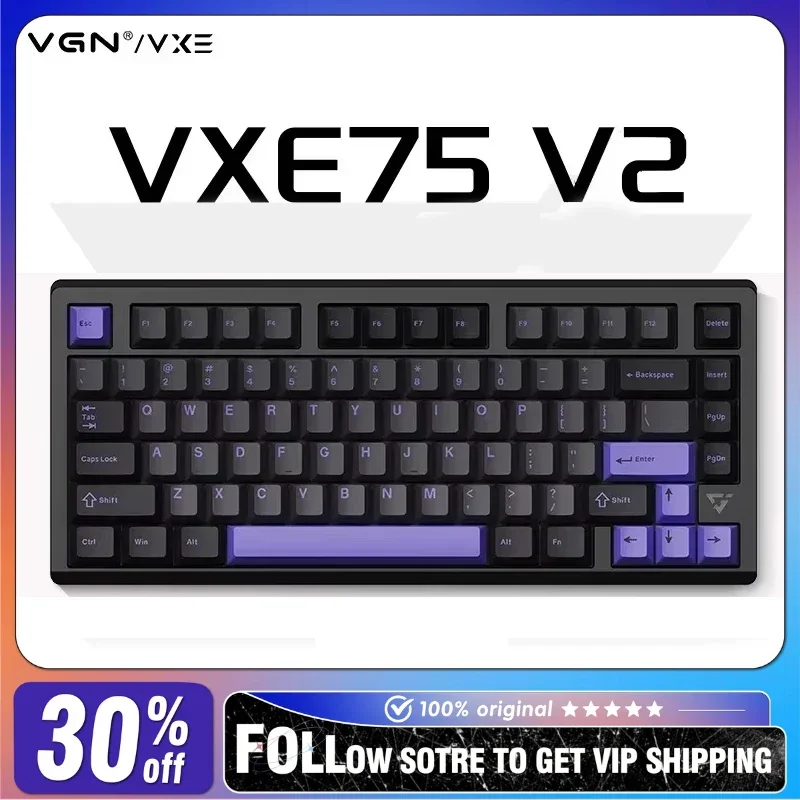 VGN VXE75 V2 Mechanical Keyboard Wireless Three Mode Aluminum Alloy Custom Low Latency Hot Swap Pc E-sports Gaming Accessories