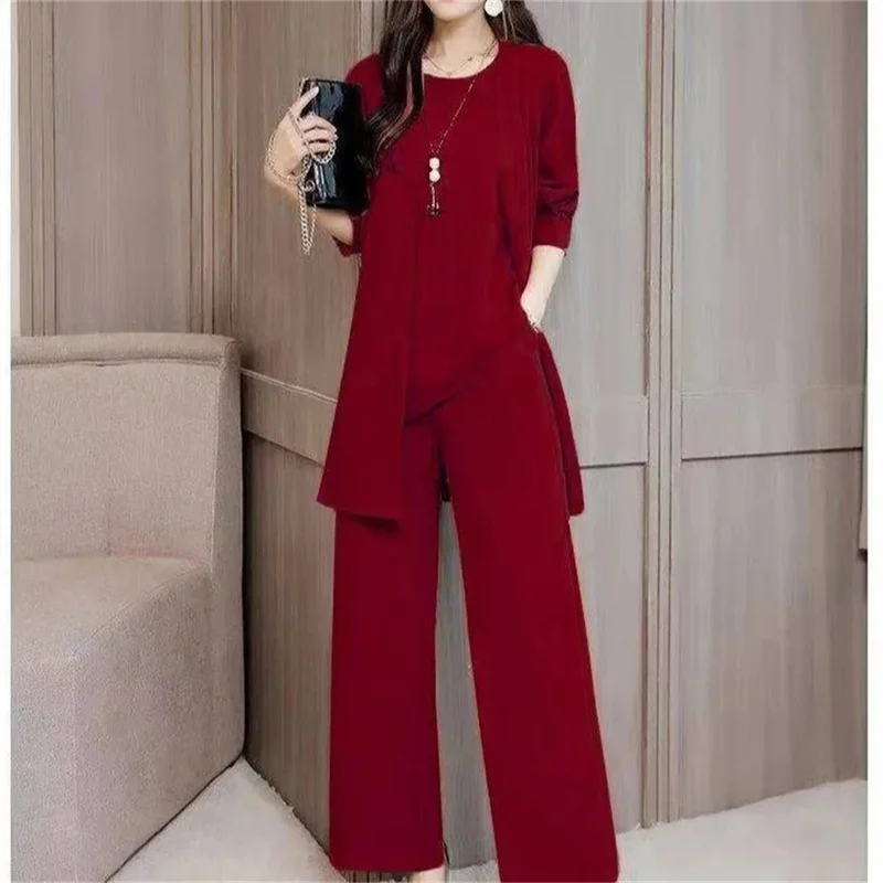 

Three-Piece Suit For Women's 2026 New Long Windbreaker Cardigan Spring Autumn Temperament Female 3 PCS Vest Pant Sets Elegant