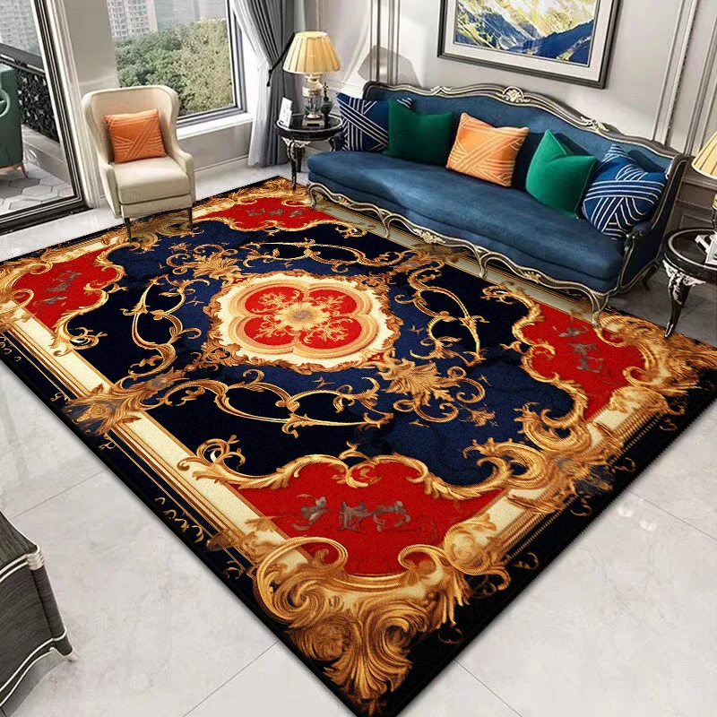 

European Style Luxury Large Living Room Rug Red Non-slip Cloakroom Bedroom Carpet Easy Clean Entrance Door Mat Machine Washable