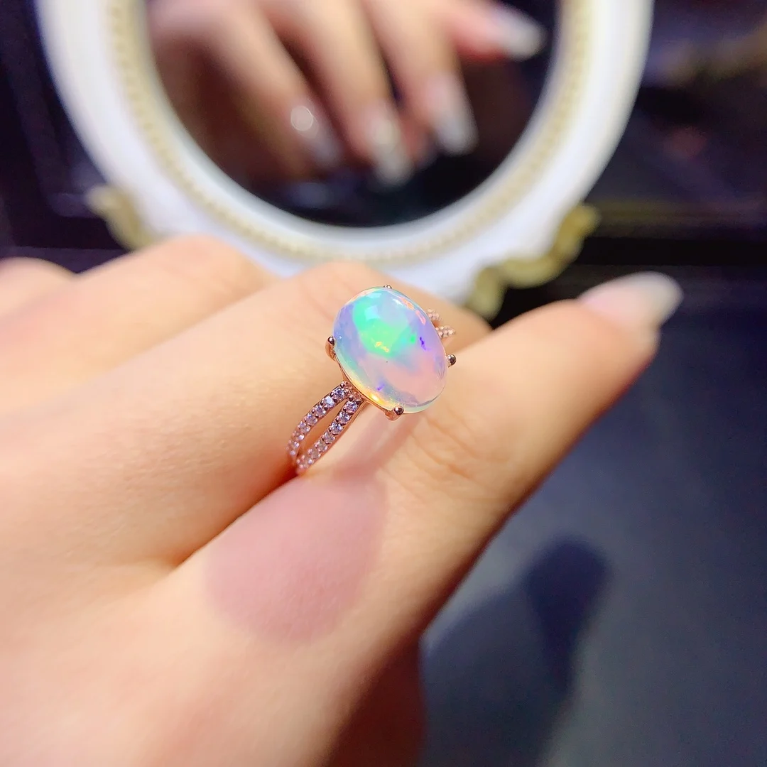 

Ladies 925 silver plated 18K white gold Rose gold set natural opal ring Color Ultra bright engagement gift Free shipping