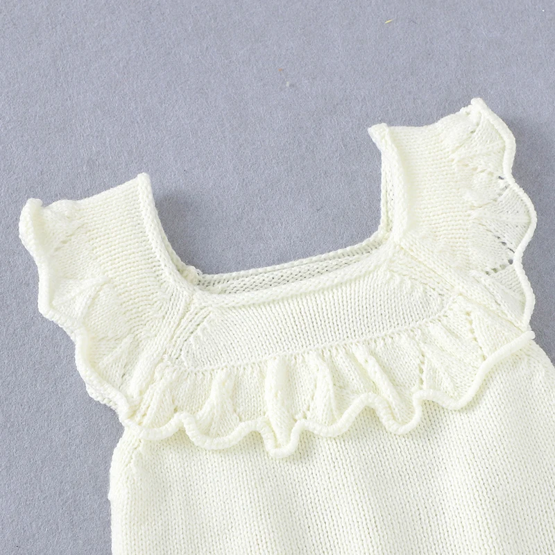 Doll Collar Sleeveless Newborn 0-18 Months Jumpsuit Bodysuit Breathable Knit Acrylic Baby Girls Rompers Infant Playsuit