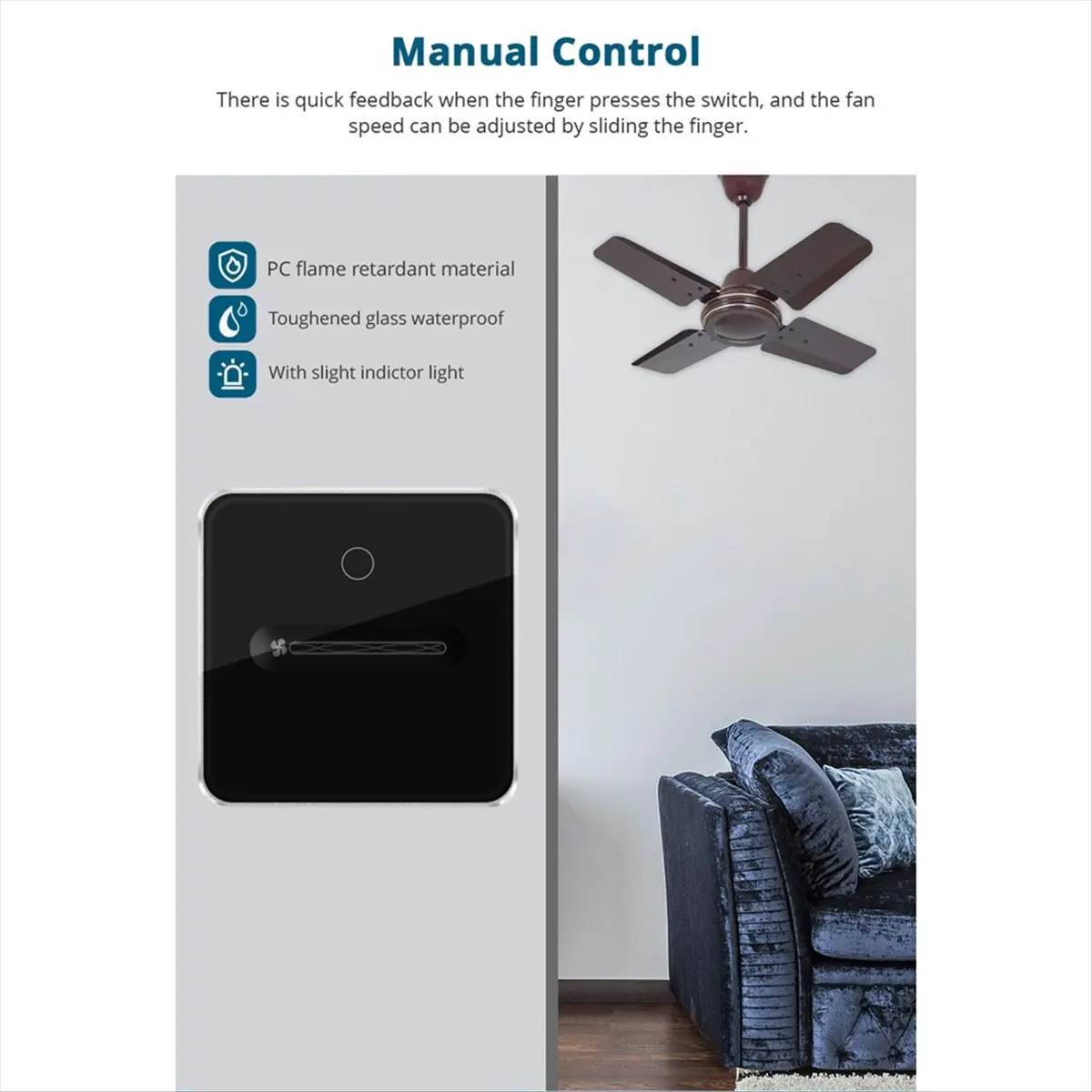 

【BUY NOW】Zigbee Smart Fan Light Switch 1 Gang Touch Control with Slider Control Fan Speed Neutral Required Work with Tuya APP B