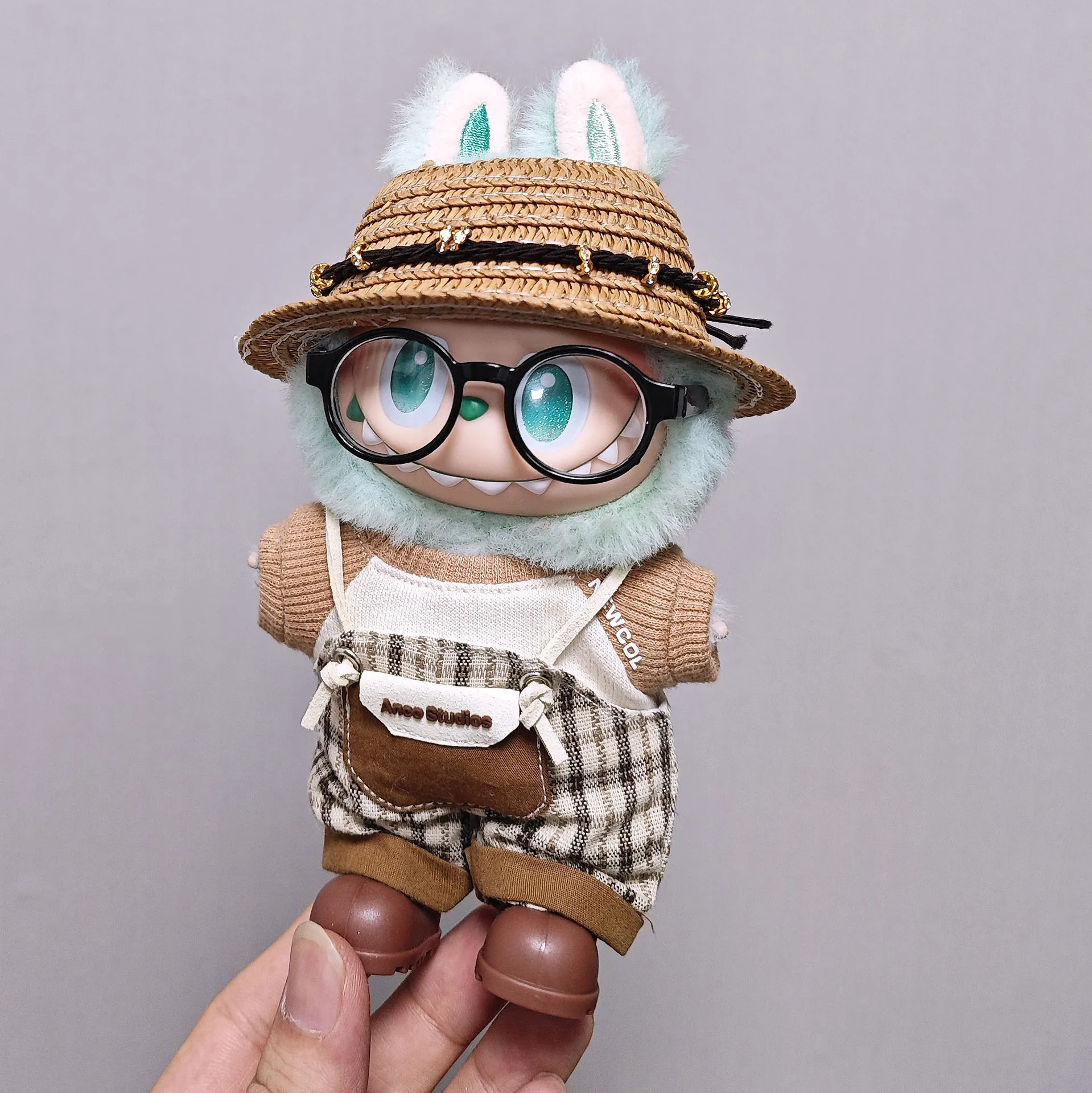 ل Labubu عالية الجودة ملابس دمى 15 سنتيمتر-17 سنتيمتر البني تي شيرت متقلب وزرة مجموعة Labubu الملابس العالمية