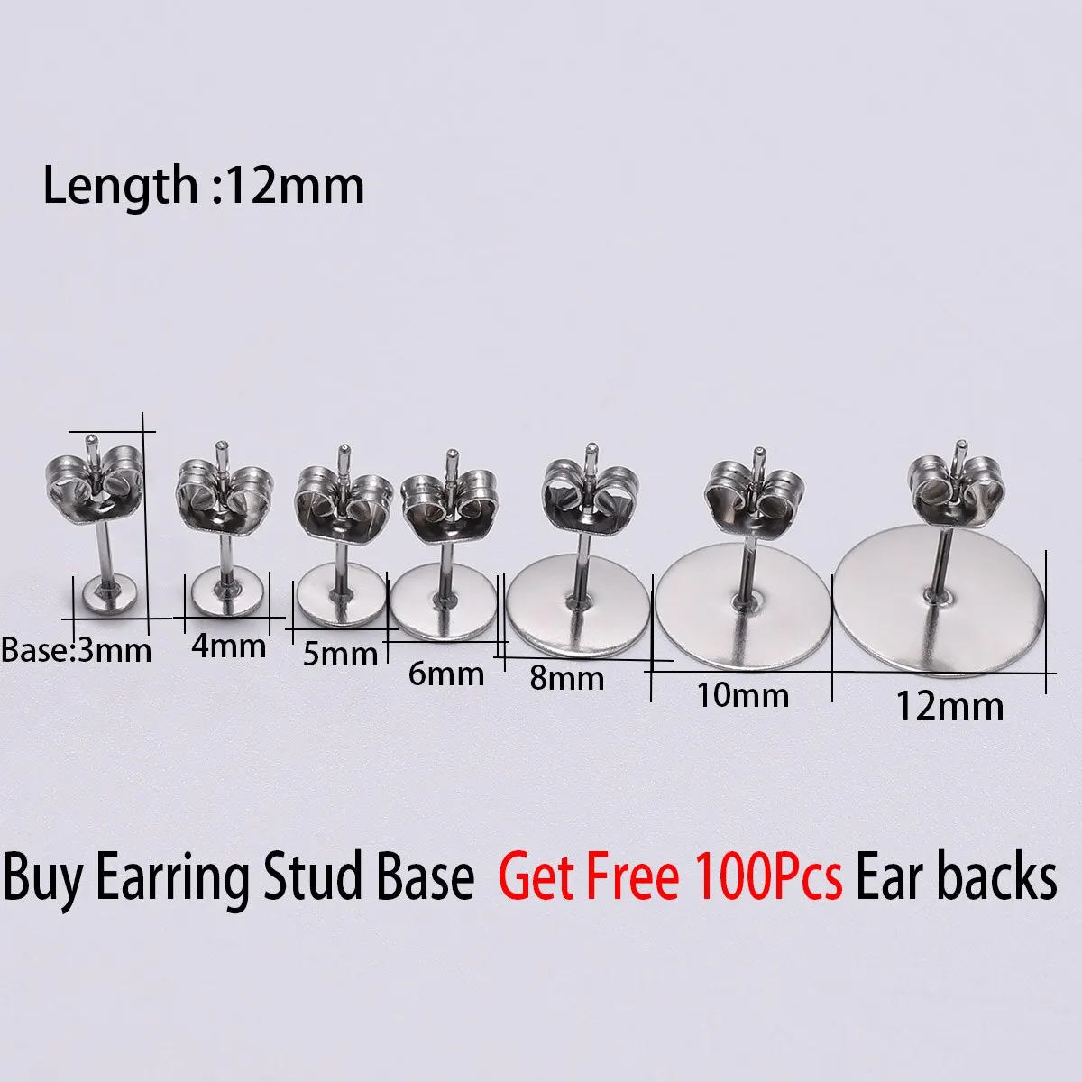 Stainless Steel Blank Post Earring Stud Base Pins With Earring Plug Supplies for Jewelry Making DIY Earrings