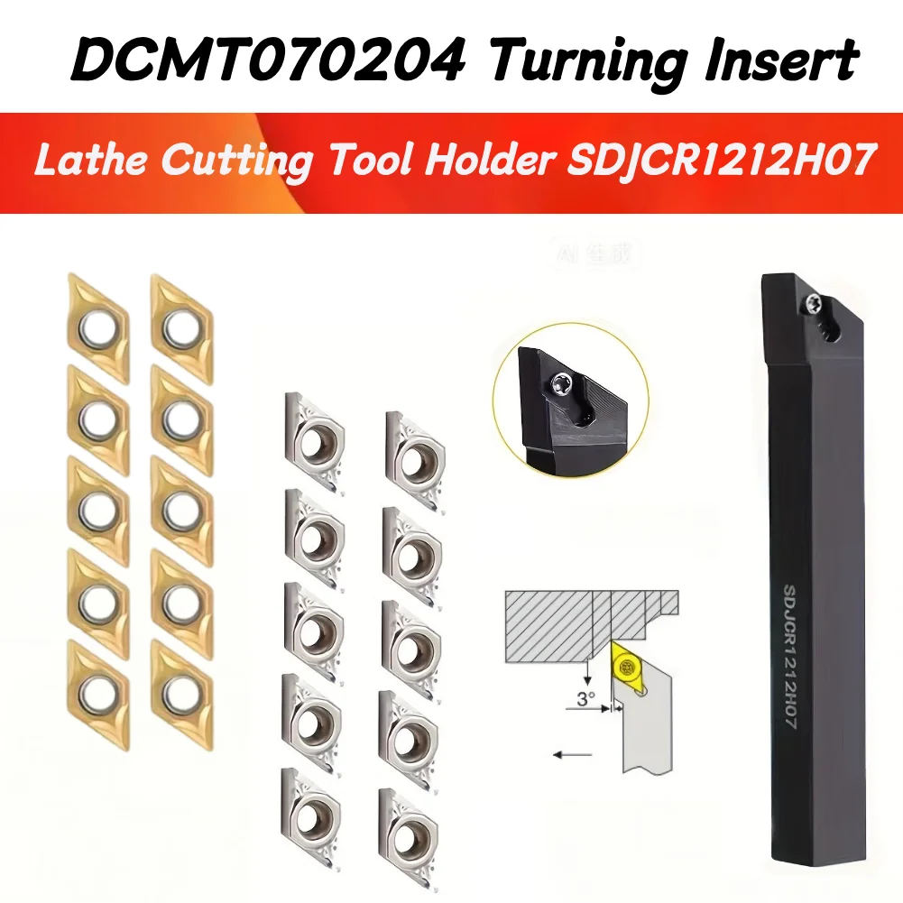 1/2 inch replaceable milling cutter turning tool holder SDJCR1212+10 pieces DCMT070204 hard alloy blade copper aluminum rotating