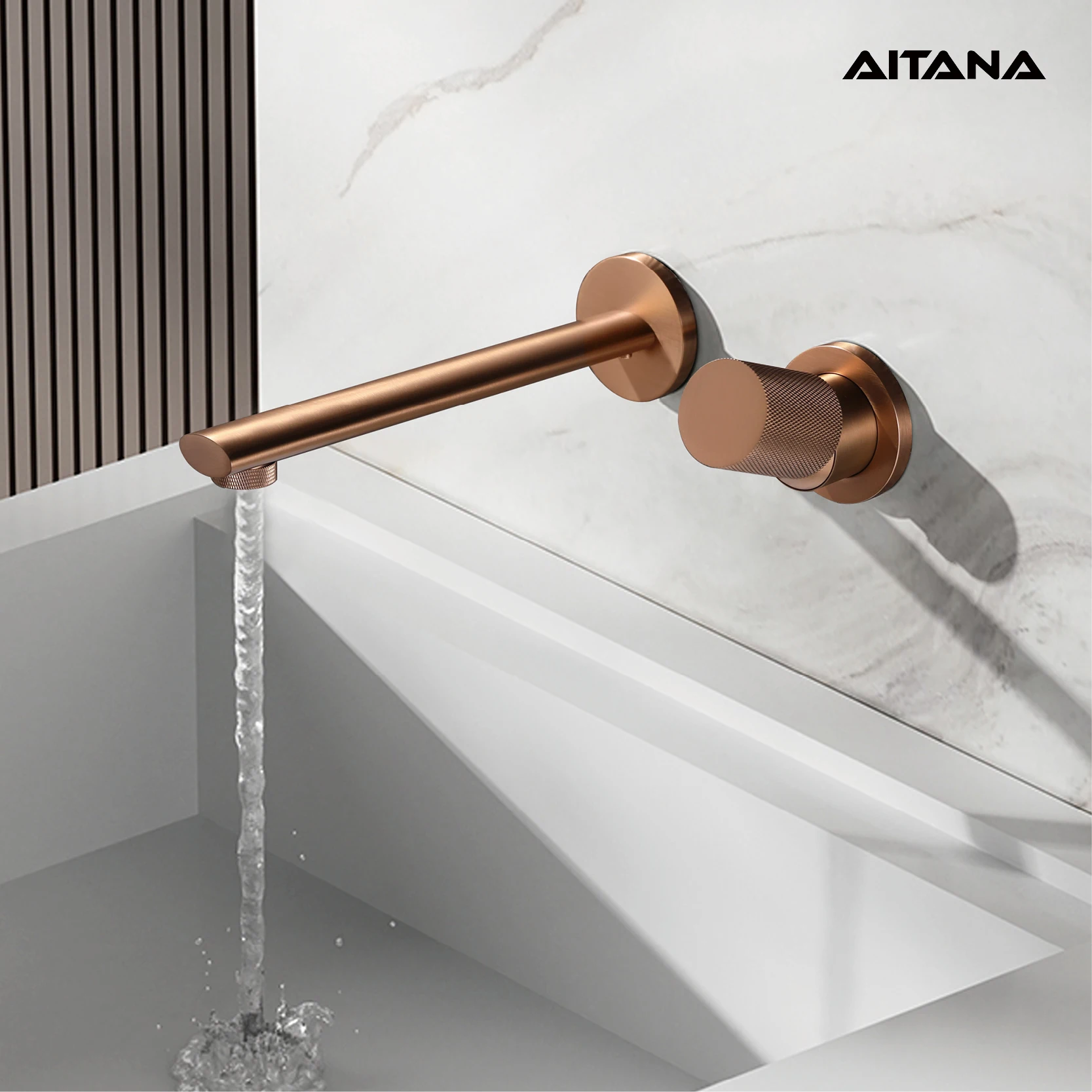 Luxruy Rose Gold Brass Wall-Embedded Bathroom Faucet.2hole Single Handle Adjustable Water Pressure and Hot&Cold Water Hidden Tap