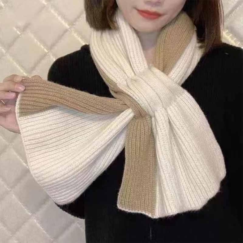 Knitted Scarf For Women Autumn Winter Soft Cross Patchwork Colors Scarves