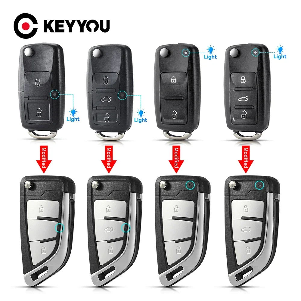 KEYYOU 1PCS New Car Key Case for VW for Volkswagen Beetle Caddy Passat Golf Jetta Polo Scirocco Tiguan Touran Skoda Seat Housing