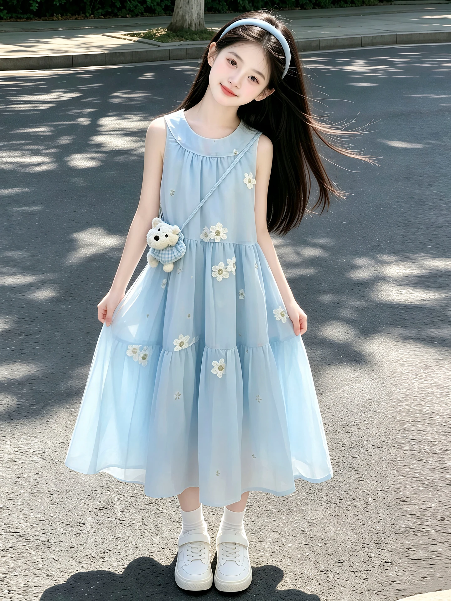 Vestido de Verão para Meninas 2026, Novo Estilo, Moda Midi, Conjunto de Verão Infantil, Vestido Longo de Chiffon Sem Mangas, ...